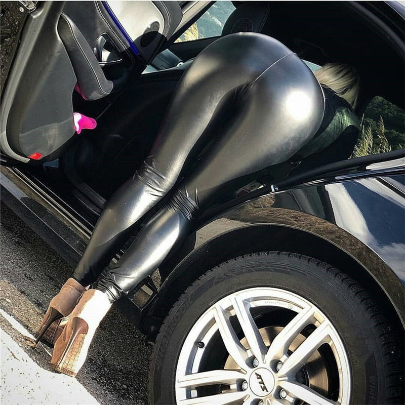 Black PU Leather Jeggings