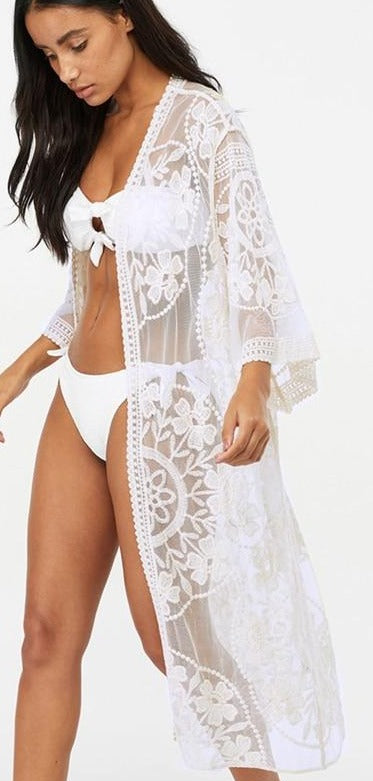 Lace beach cover up kimono