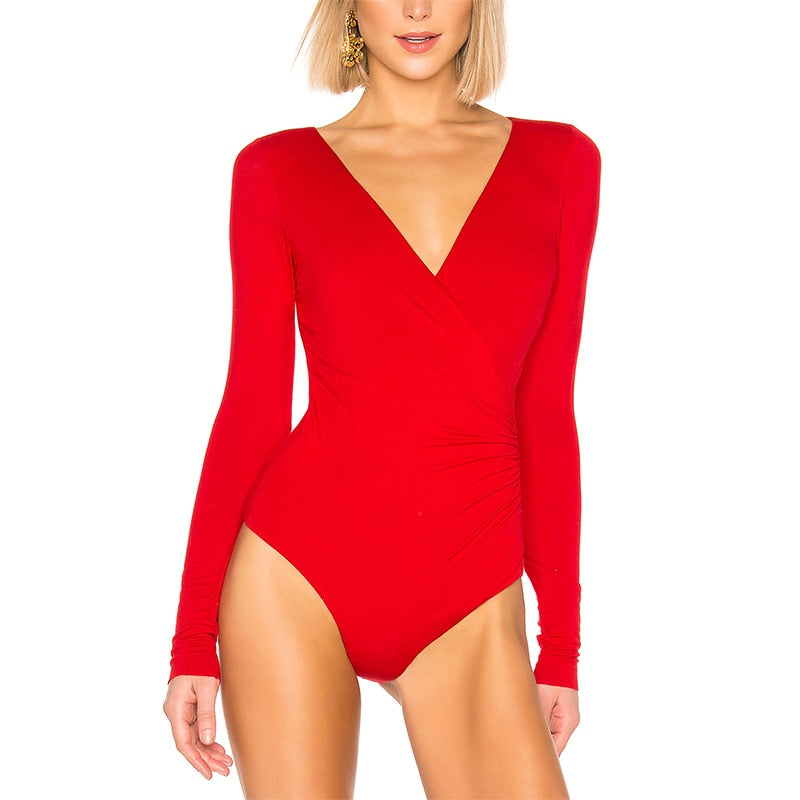 Long Sleeve Wrap Red Bodysuit