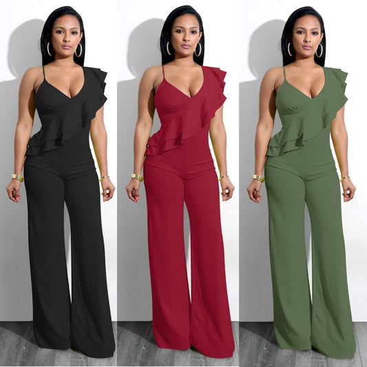 Green, black, red Ruffles Strap Jumpsuit