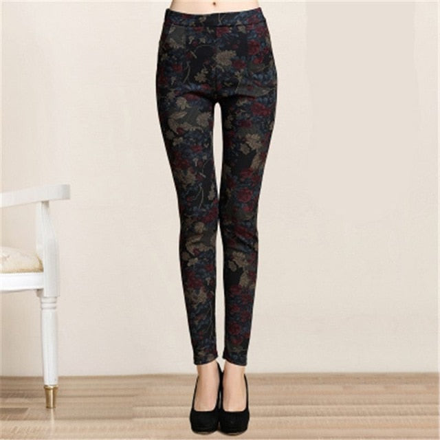 Thick Winter Leggings hong hua lan ye 3XL 75-90kg wear