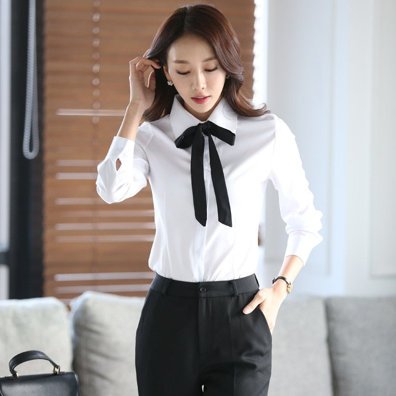 White Long Sleeve Shirt with a bow