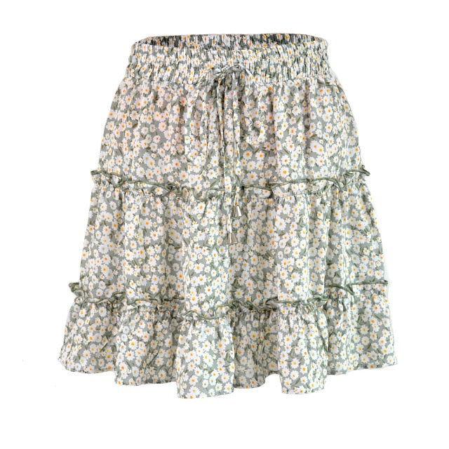 Summer Fashion Floral Print Boho Mini Skirt