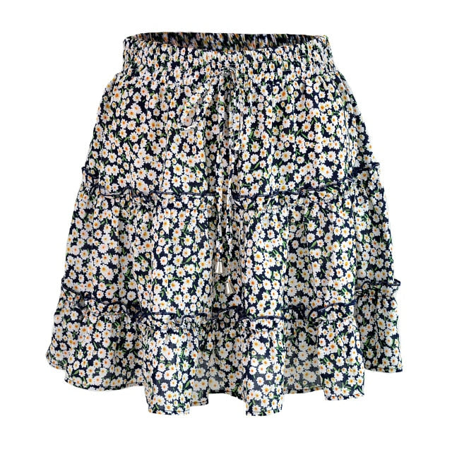 Summer Floral Print Boho Mini Skirt