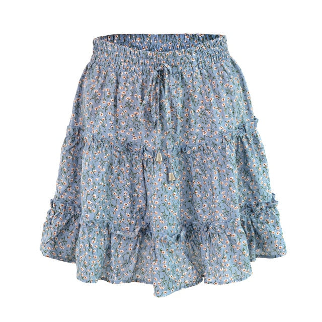 Summer Floral Print Boho Mini Skirt