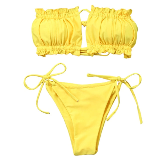 Strapless Ruffles Bikini Set