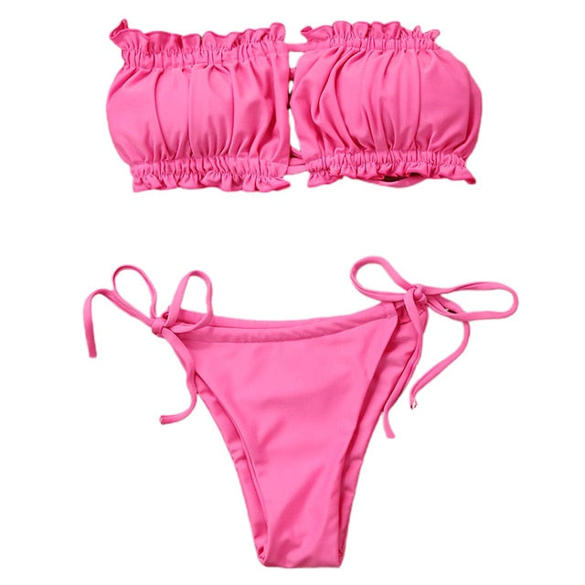 Strapless Ruffles Bikini Set