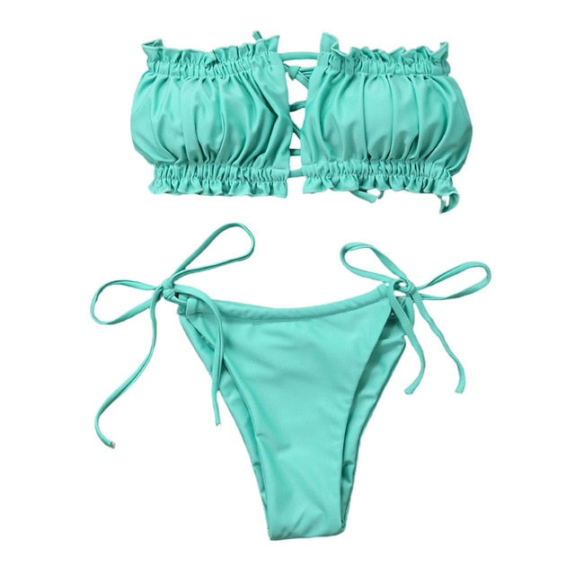 Strapless Ruffles Bikini Set