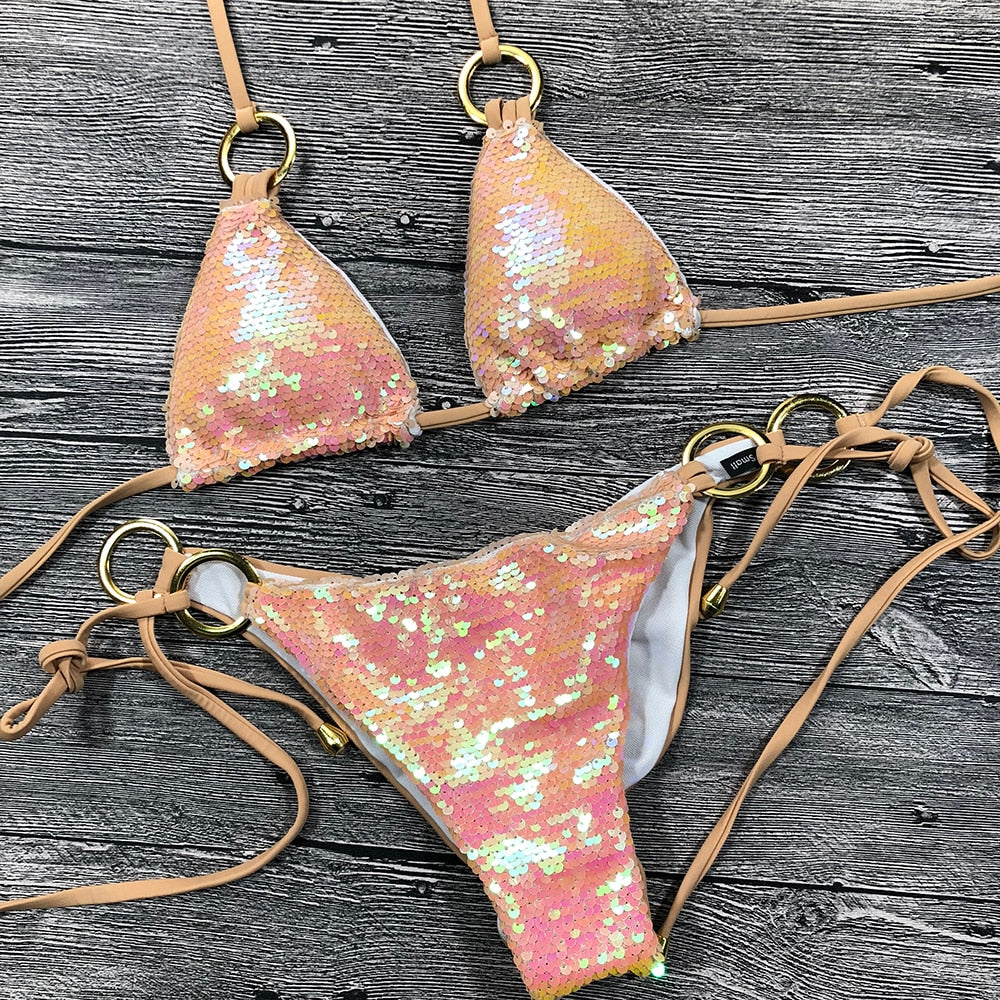 Halter neck Sequin Bikini Set