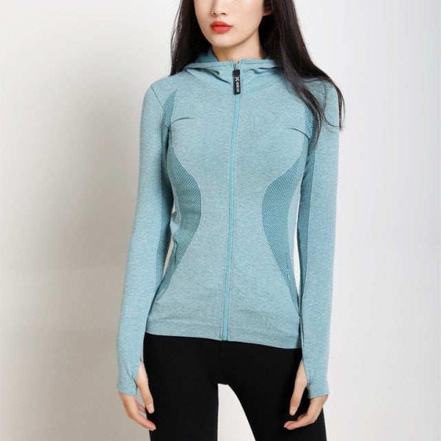 Zipper Long Sleeve Fitness Hoodie Top