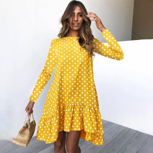 Retro Polka Dot Chiffon Long Sleeve Dress