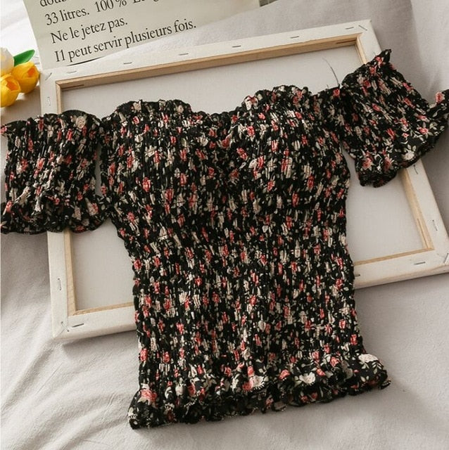 Floral print off shoulder Crop Top