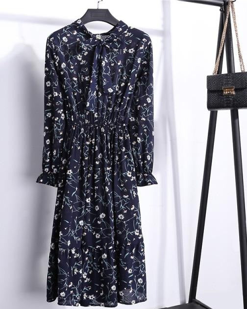 Long sleeve Floral Printed Chiffon Shirt Dress