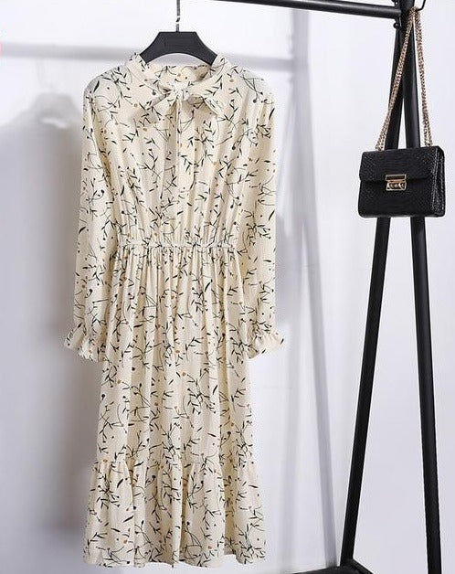 Long sleeve Floral Printed Chiffon Shirt Dress