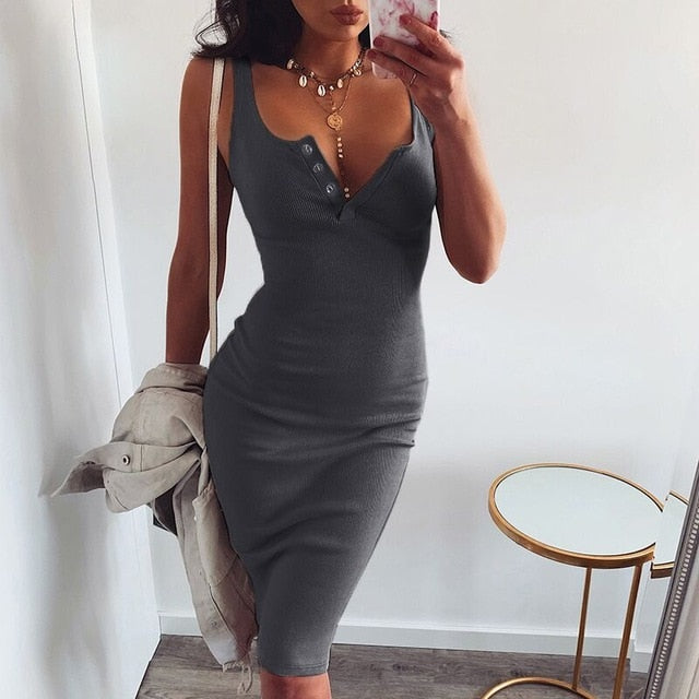 Knee-Length Sleeveless Bodycon Dress