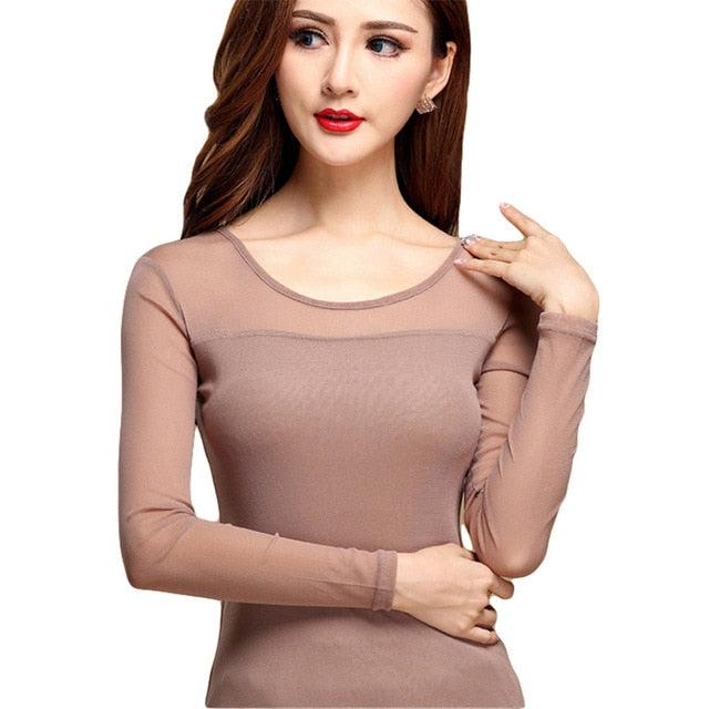 Turtleneck Long Sleeve Mesh Top