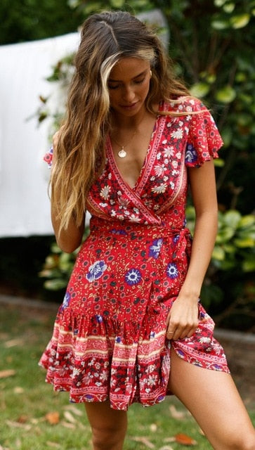 Floral Print Ethnic Summer Beach Dress 01