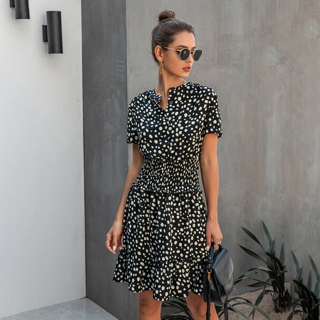 Leopard Print Ruffle Mini Dress
