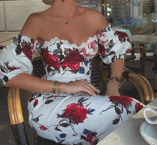 Short Sleeve Floral Print Bodycon Dress