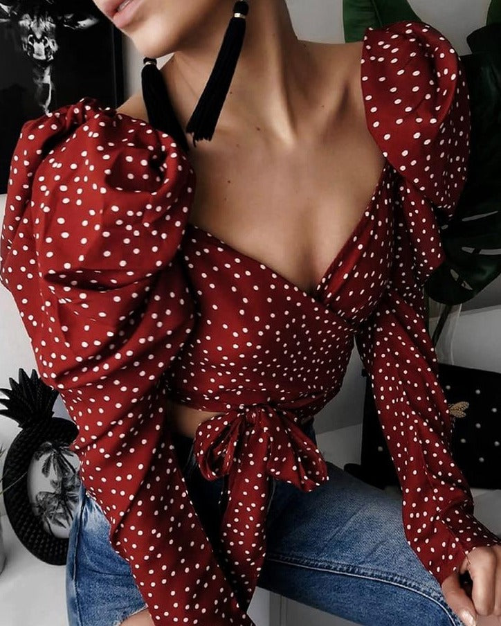 Vintage Polka Dot Puff Long Sleeve Top