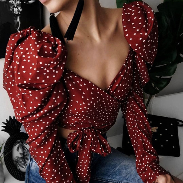 Vintage Polka Dot Puff Long Sleeve Top