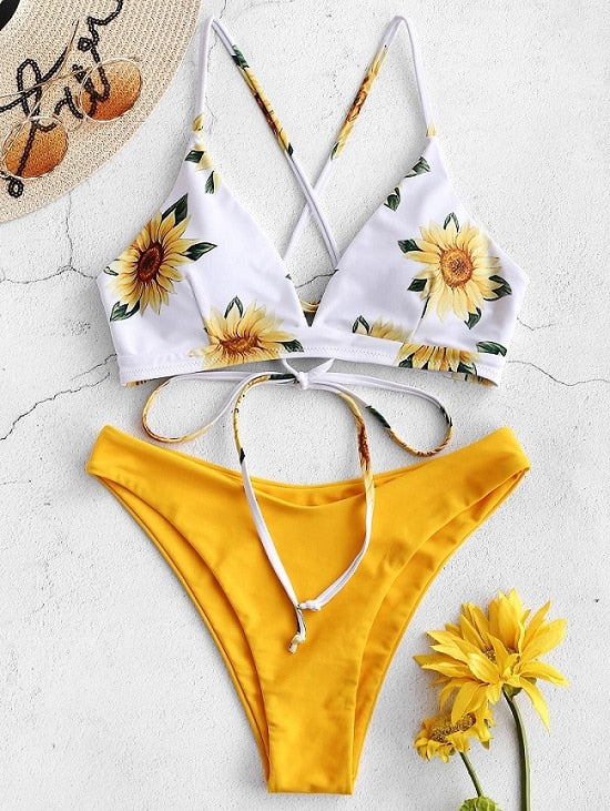 Sunflower yellow Printed Bikini Set