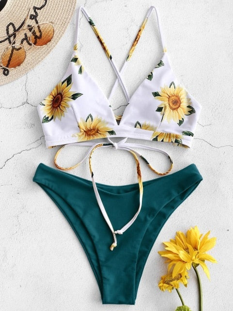 Sunflower Printed Bikini Set