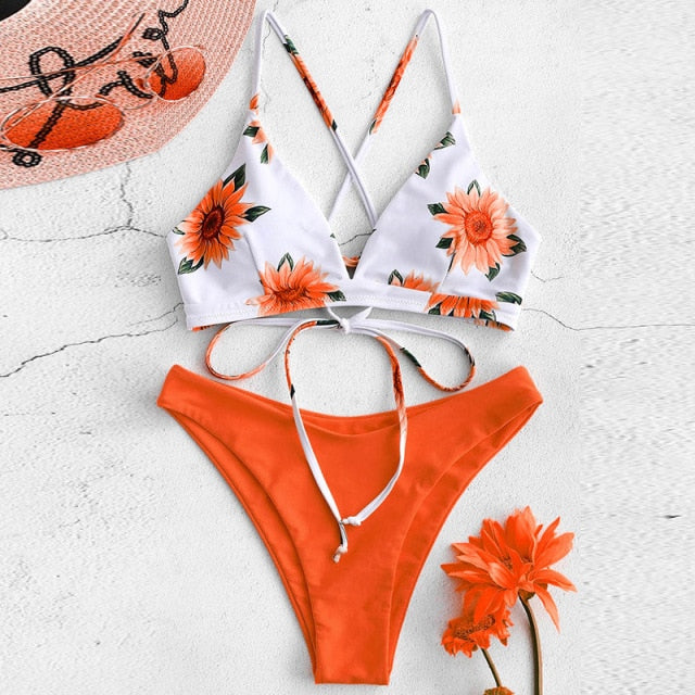 Sunflower Printed Bikini Set