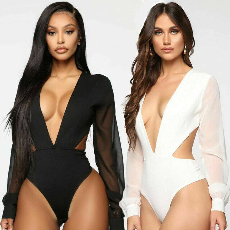 Deep V neck Long Sleeve Bodysuit