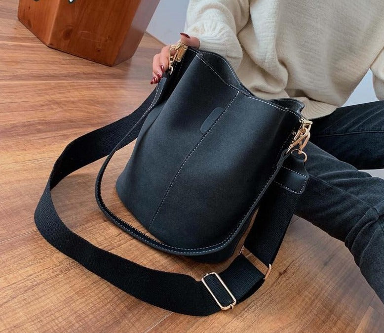 Retro Nubuck Leather-look Tote Handbag