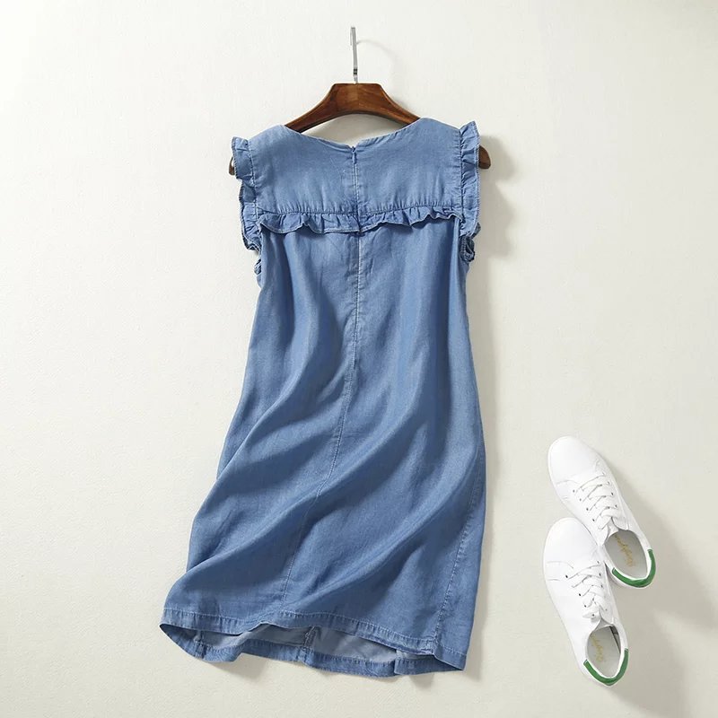 Luxury Denim ruffles short dress