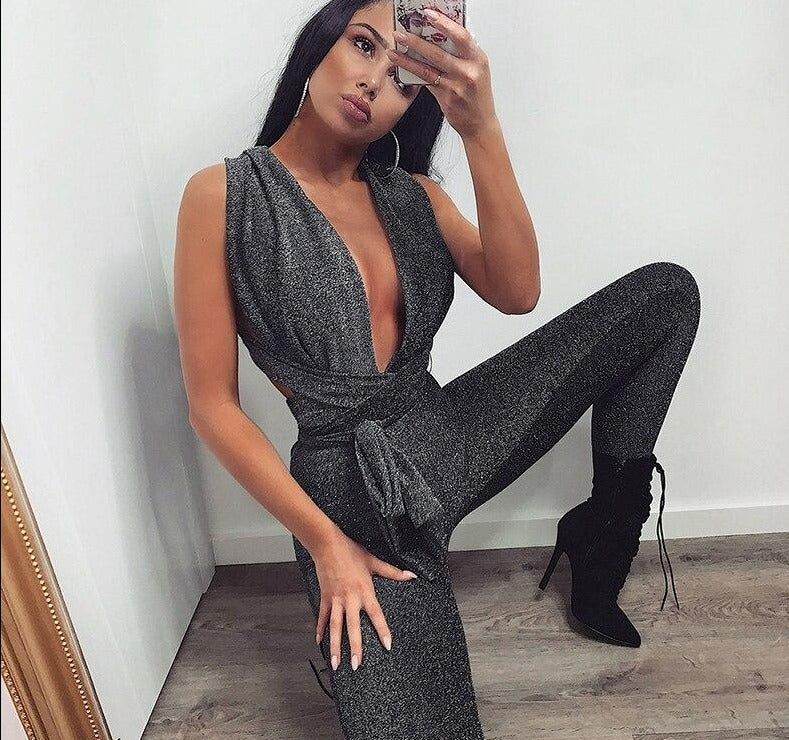 Plunging Neck Backless Jumpsuit