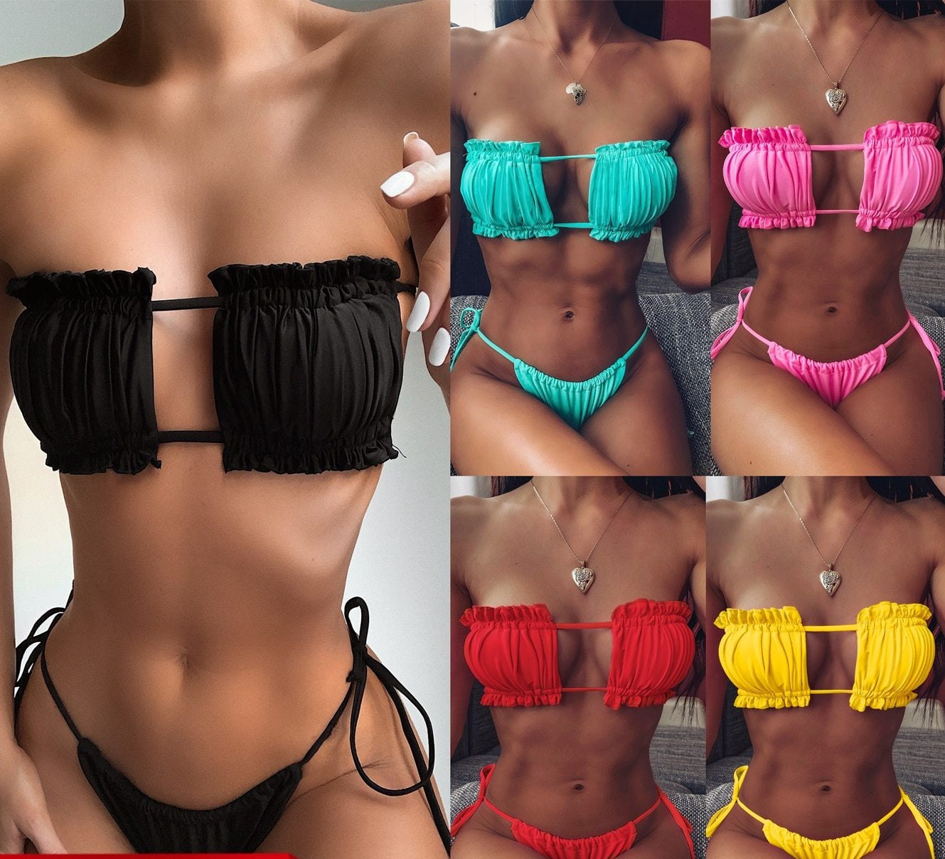 Elegant Strapless Ruffles Bikini Set