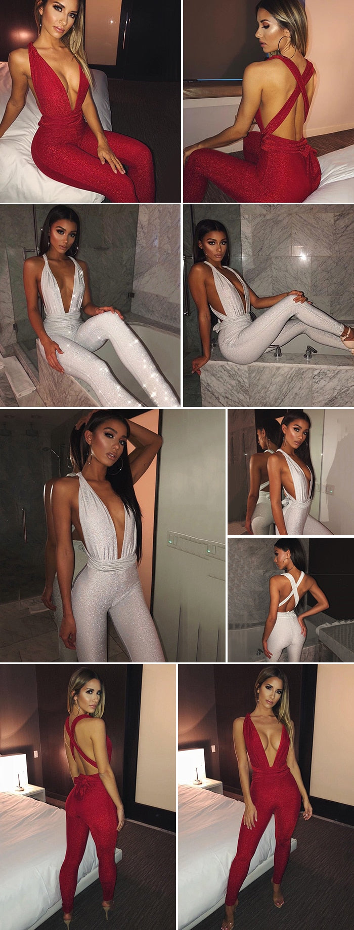 Plunging Neck Backless Jumpsuit