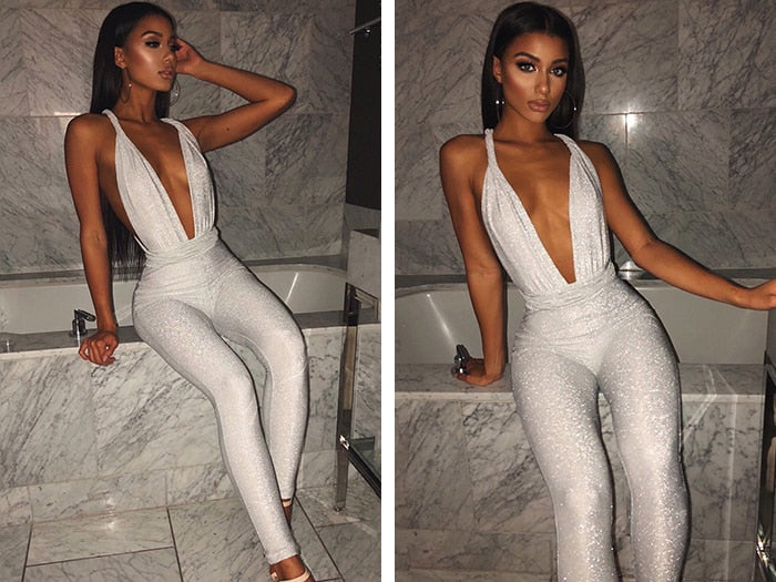 Plunging Neck Backless Jumpsuit