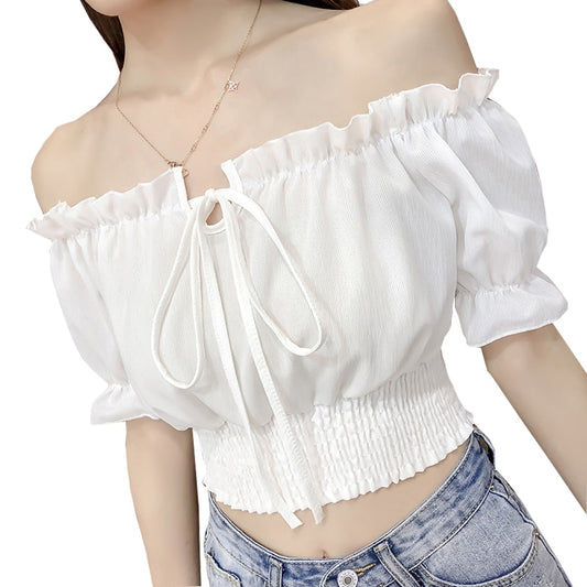 Chiffon off shoulder Designer crop top