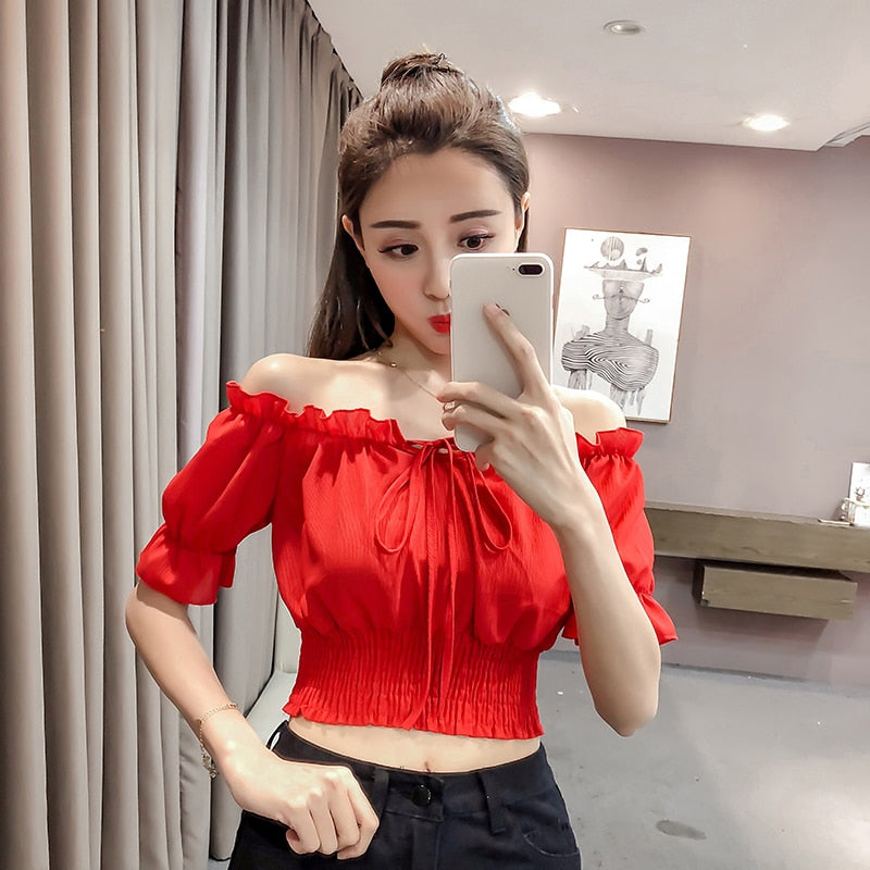 Chiffon off shoulder Designer crop top