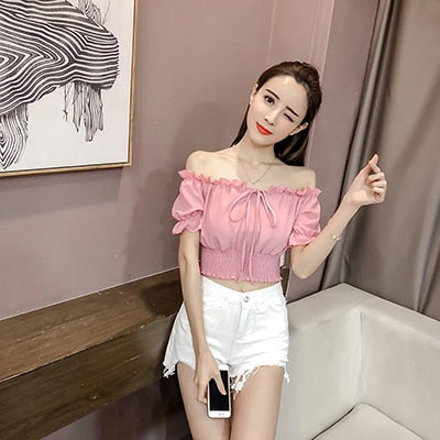 Chiffon off shoulder crop top