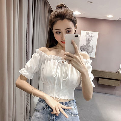 Chiffon off shoulder crop top