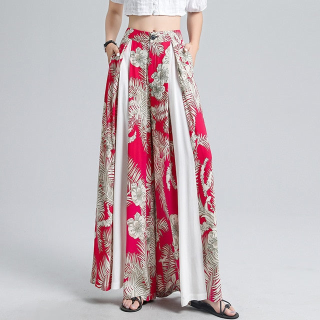 Bohemian High Waist Red Trousers