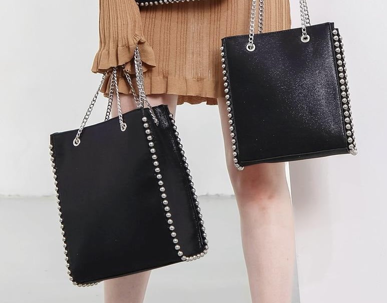 Chain Shoulder Tote Black Handbags