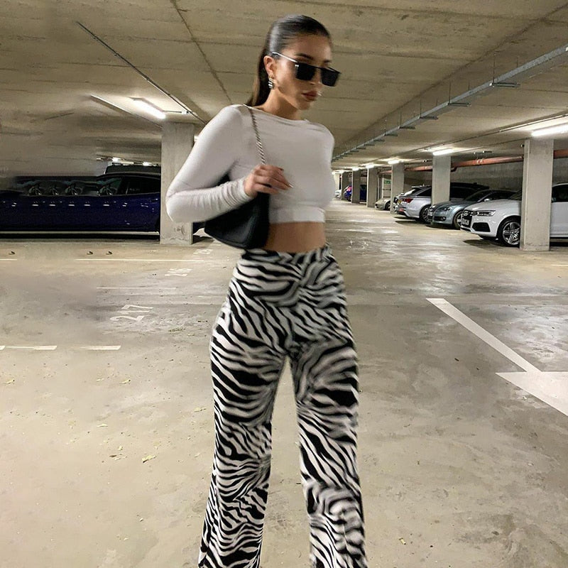 Zebra Print Wide Leg Trousers