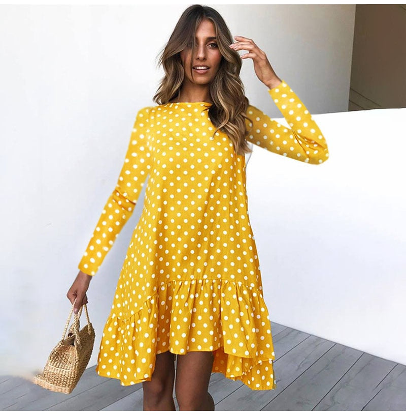 Retro Polka Dot Chiffon Long Sleeve Dress