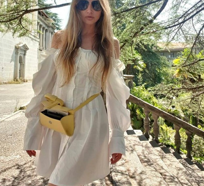 Off-shoulder Shirt Dress