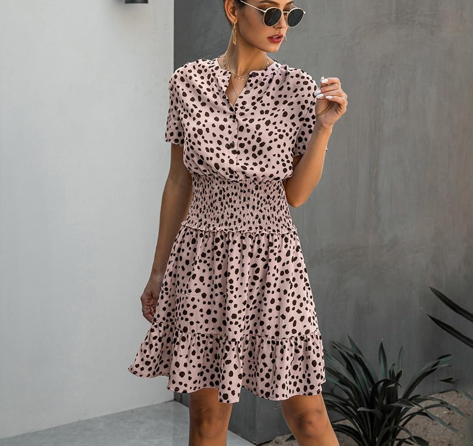 Leopard Print Ruffle Black Mini Dress
