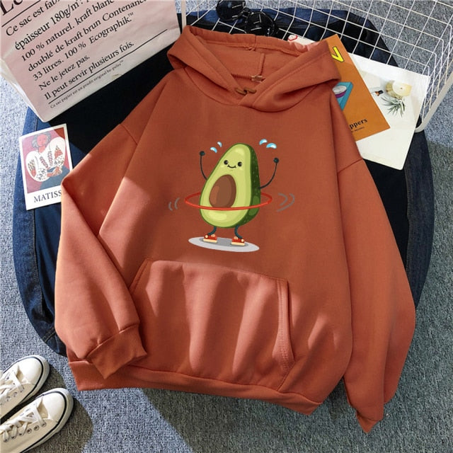 Avocado Cartoon Print Hoodie