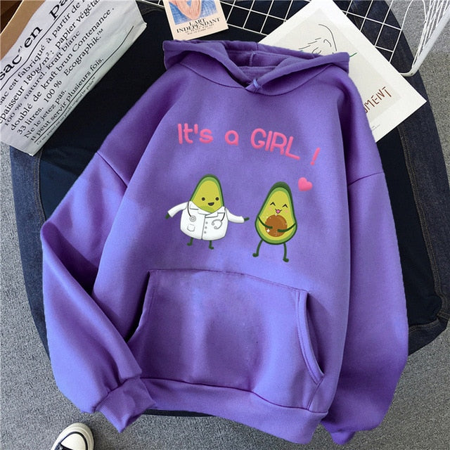 Avocado Cartoon Print Hoodie