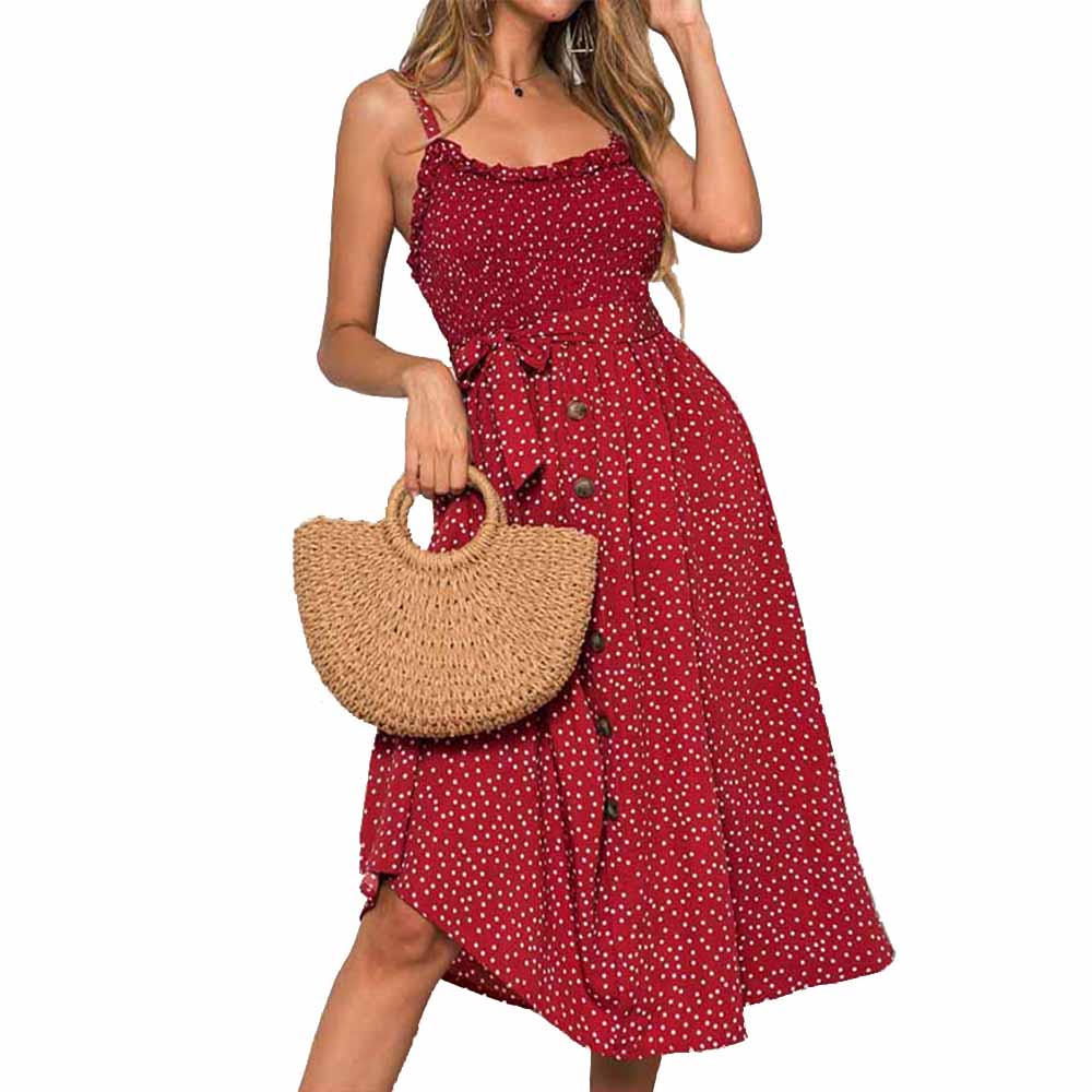 Polka Dot Backless Summer red Dress