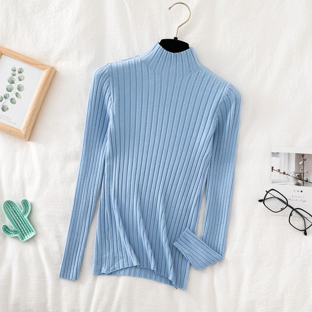 turtle neck long sleeve blue top