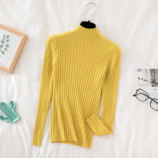 turtle neck long sleeve yellow top